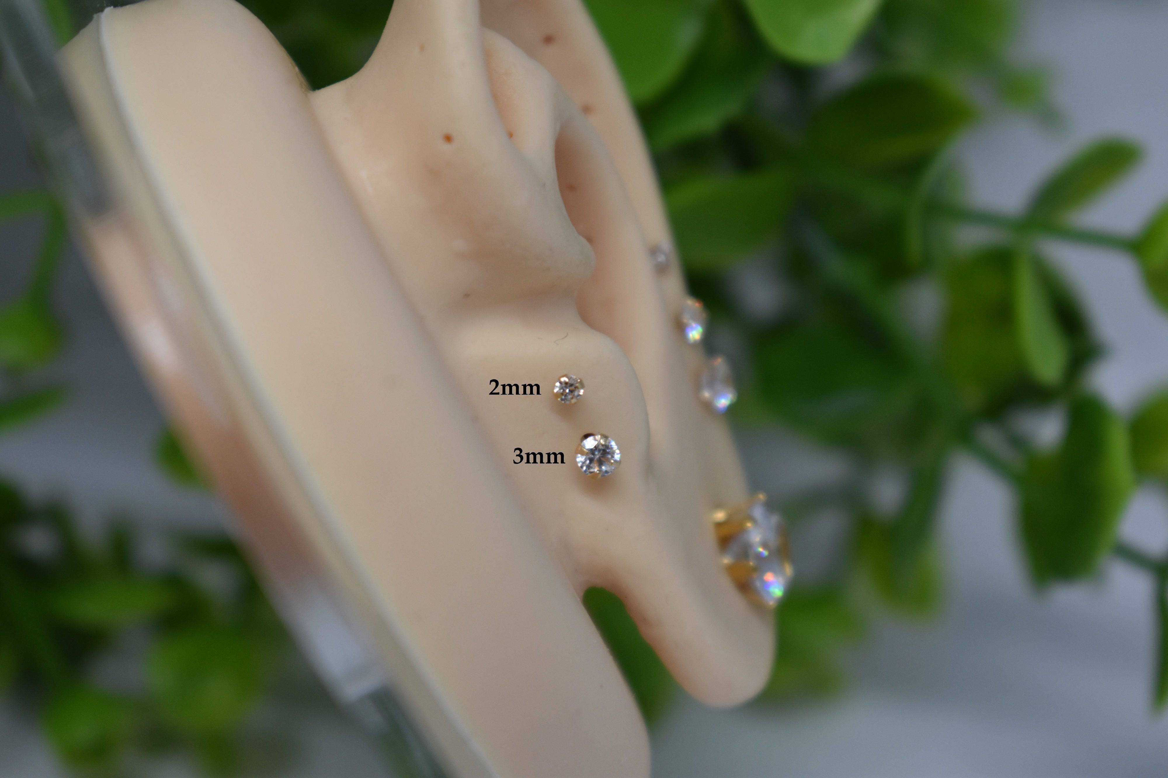 14K Solid Gold Bead Heart Threadless Labret Flat Back Earring – Doviana