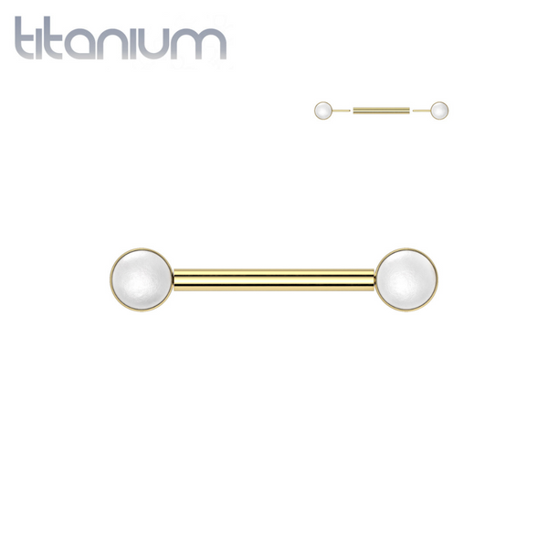 Implant Grade Titanium Gold PVD Bezel Pearl Threadless Push In Straight Barbell Nipple Ring