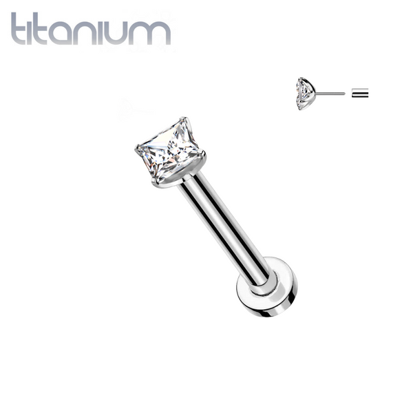 Implant Grade Titanium Square White CZ Gem Threadless Push In Labret - Pierced Universe