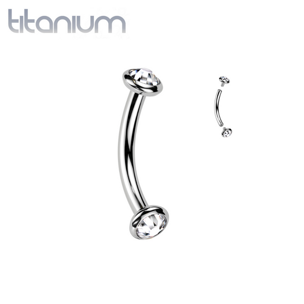 Implant Grade Titanium White CZ Bezel Internally Threaded Curved Barbell