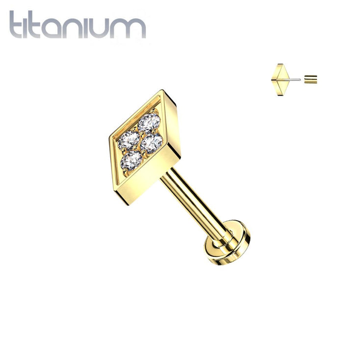 Implant Grade Titanium Gold PVD White CZ Pave Diamond Shaped Threadless Push In Labret - Pierced Universe