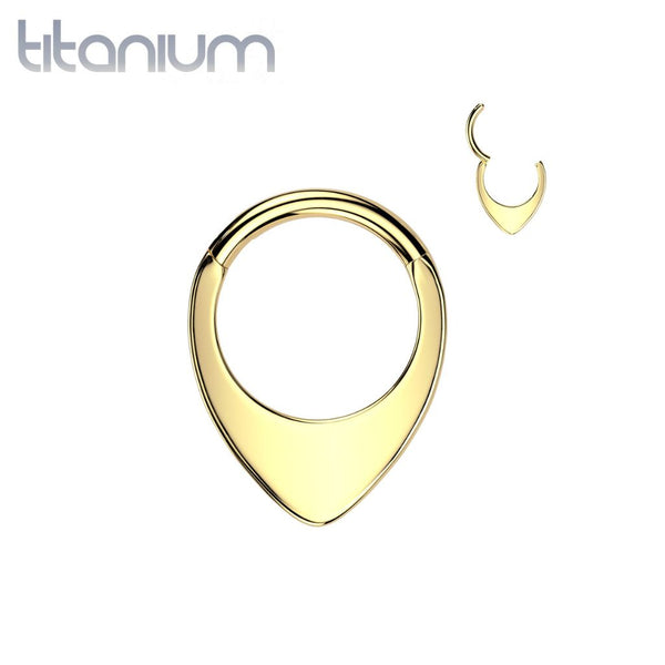 Implant Grade Titanium Gold PVD Thick Flat V Shape Septum Hinged Clicker Hoop