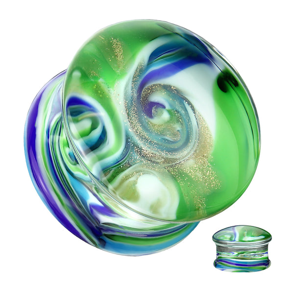 Blue Green Swirl Glass Double Flared Plugs - Pierced Universe