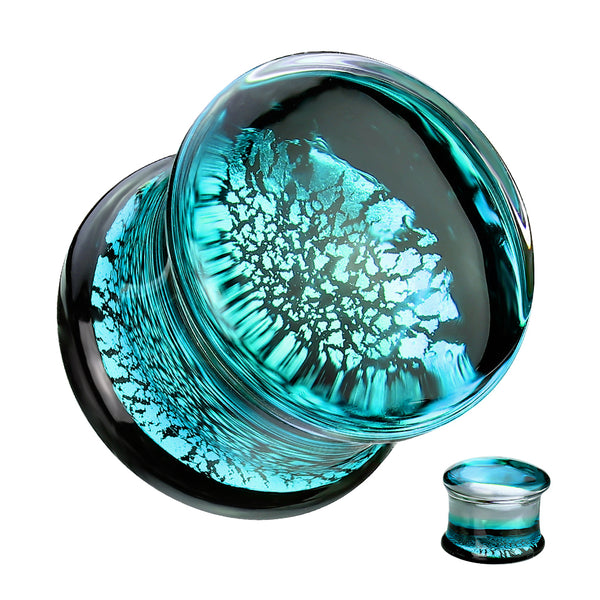 Aqua & Black Crackle Pyrex Glass Double Flared Plugs