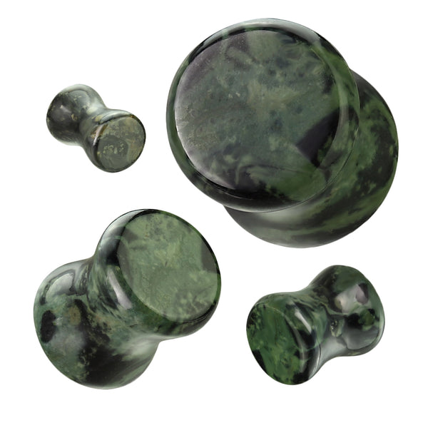 Organic Natural Green Eye Jasper Double Flared Stone Plugs