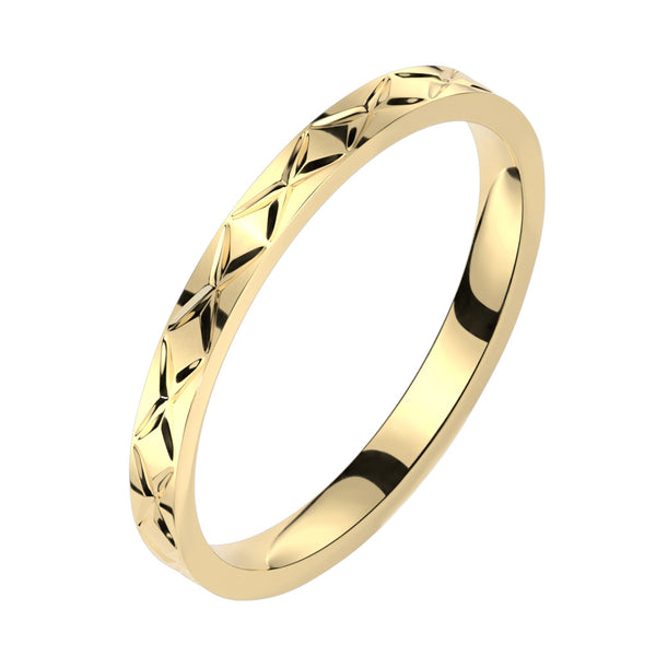 Criss Cross Cut Stackable Gold PVD Stainless Steel Ring