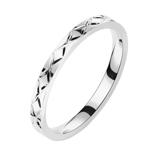 Criss Cross Cut Stackable Stainless Steel Ring
