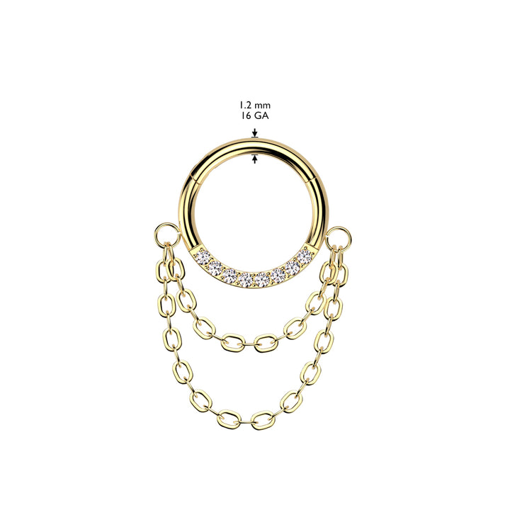 Implant Grade Titanium Gold PVD White CZ Chain Dangle Clicker Hoop - Pierced Universe