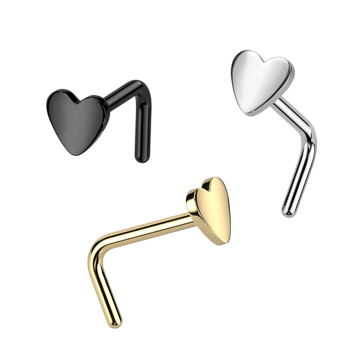 Implant Grade Titanium Heart L-Shaped Nose Ring Stud - Pierced Universe