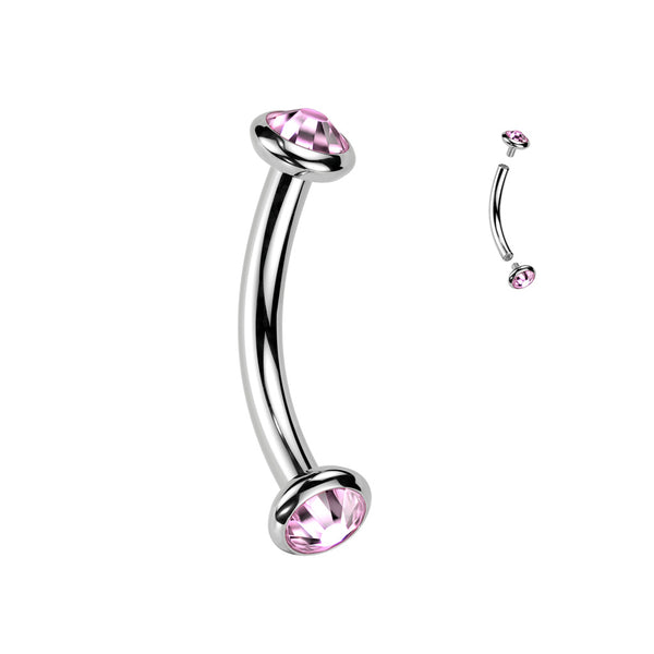 Implant Grade Titanium Pink CZ Bezel Internally Threaded Curved Barbell