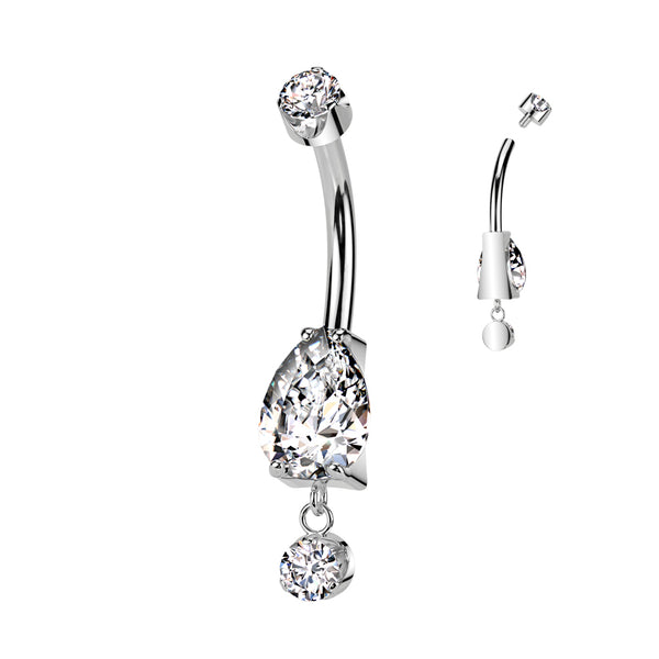 Implant Grade Titanium White CZ Teardrop Circle Dangle Belly Ring