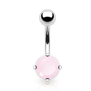 Surgical Steel Rose Quartz Stone Prong Set Belly Button Ring - Pierced Universe