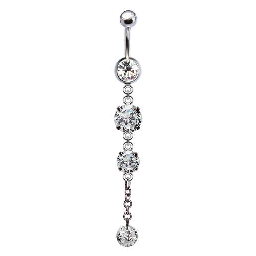 316L Surgical Steel 3 Descending Gem Dangle Belly Ring - Pierced Universe