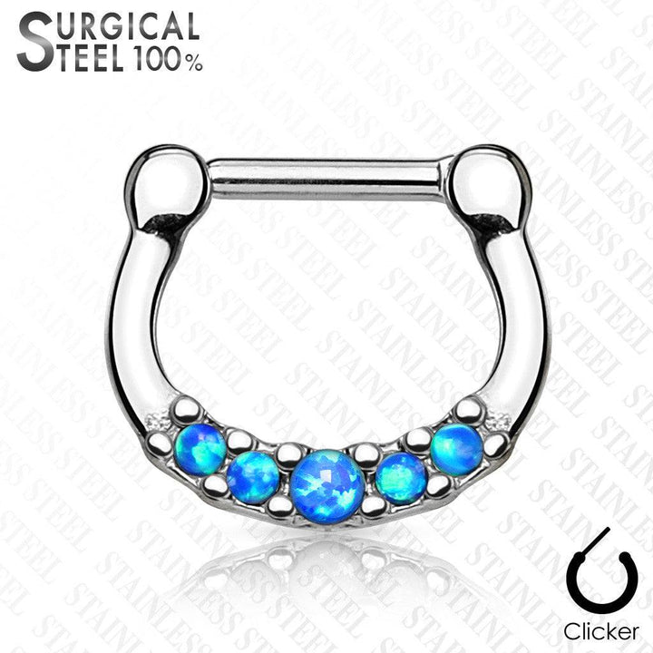 316L Surgical Steel 5 Gem Opal Septum Ring Clicker - Pierced Universe