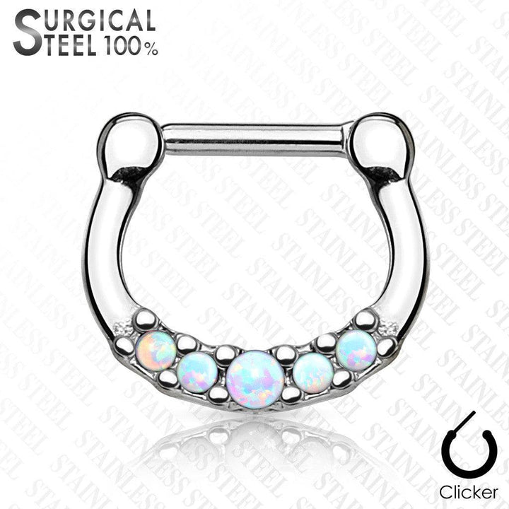 316L Surgical Steel 5 Gem Opal Septum Ring Clicker - Pierced Universe