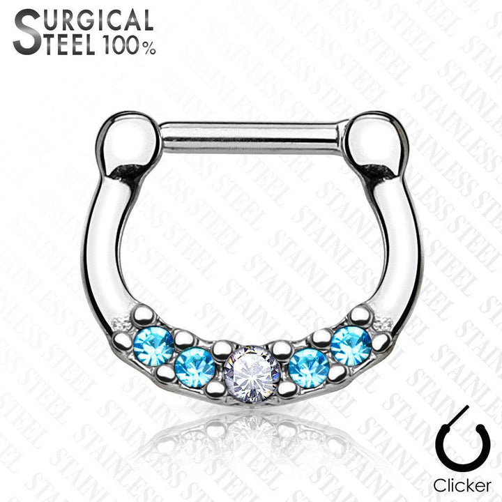 316L Surgical Steel 5 Gem Septum Ring Clickers - Pierced Universe