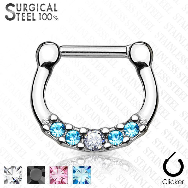 316L Surgical Steel 5 Gem Septum Ring Clickers - Pierced Universe