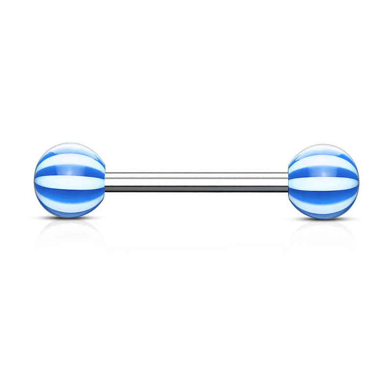 316L Surgical Steel Acrylic Blue Beach Ball Straight Barbell - Pierced Universe