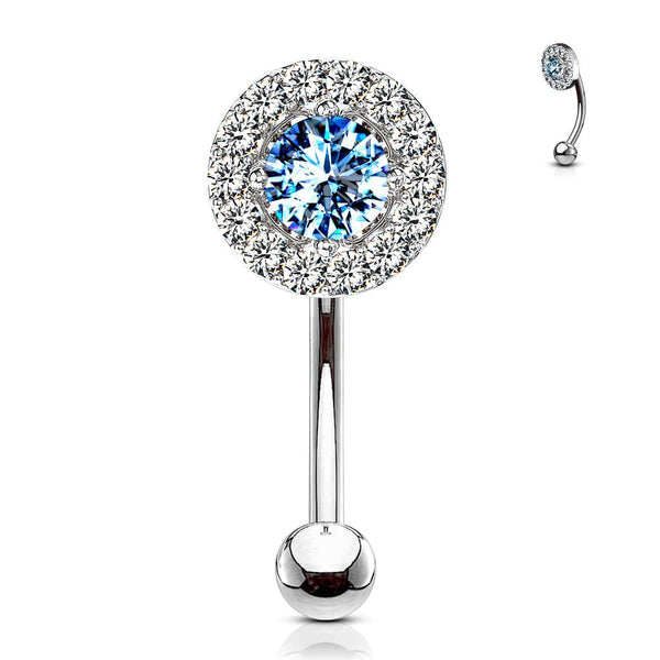 316L Surgical Steel Aqua & White CZ Gem Cluster Curved Barbell - Pierced Universe