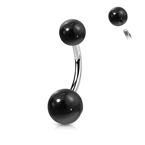 316L Surgical Steel Black Agate Stone Stud Belly Ring - Pierced Universe