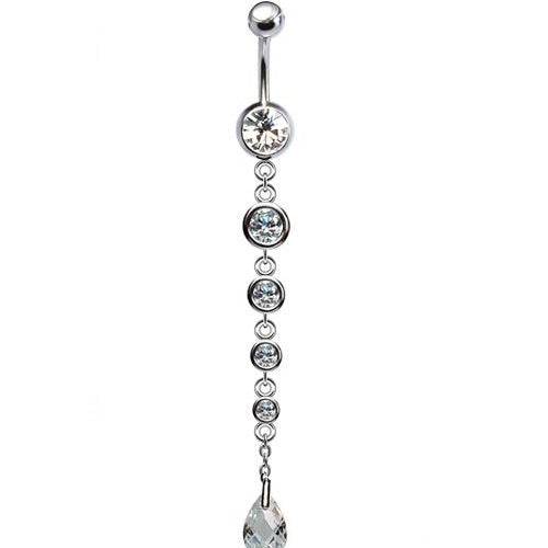 316L Surgical Steel Elegant 4 Gem Dangle with Tear Drop CZ Dangle Belly Ring - Pierced Universe