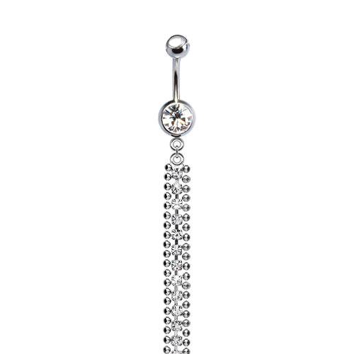 316L Surgical Steel Elegant Triple CZ Tassel Dangle Belly Ring - Pierced Universe