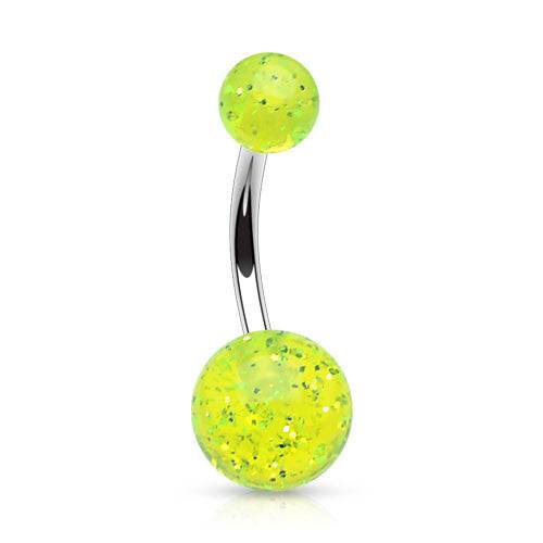 316L Surgical Steel Glitter Acrylic Balls Belly Button Ring - Pierced Universe