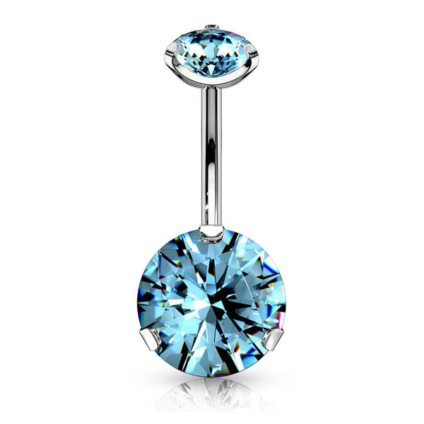 316L Surgical Steel Internally Threaded Aqua CZ Belly Ring - Pierced Universe