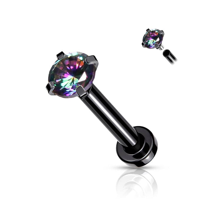 316L Surgical Steel Internally Threaded Black PVD Flat Back Labret Vitrail Medium CZ Gem - Pierced Universe