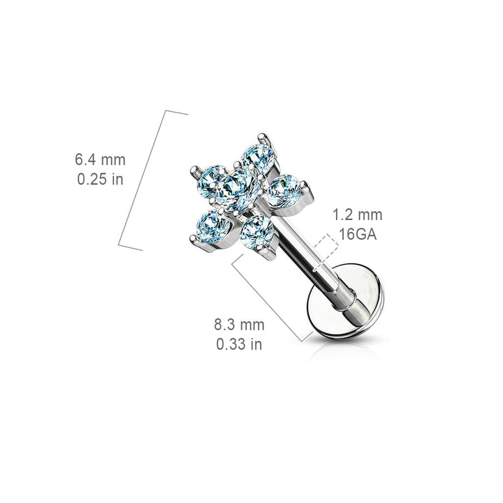 316L Surgical Steel Internally Threaded White Gem Flower Flat Back - Pierced Universe