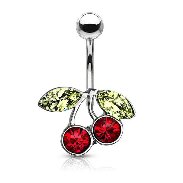 316L Surgical Steel Red Cherry Non-Dangle Stud Belly Ring - Pierced Universe