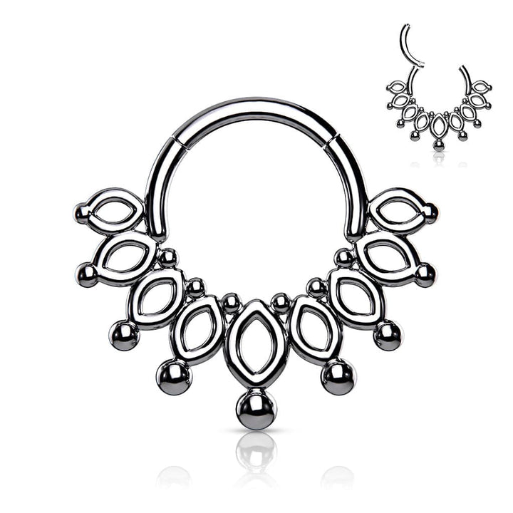 316L Surgical Steel Tribal Hinged Septum Ring Hoop Clicker - Pierced Universe