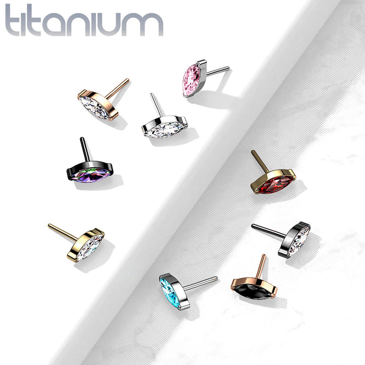 Implant Grade Titanium Threadless Push In Labret White Marquise CZ Stud - Pierced Universe