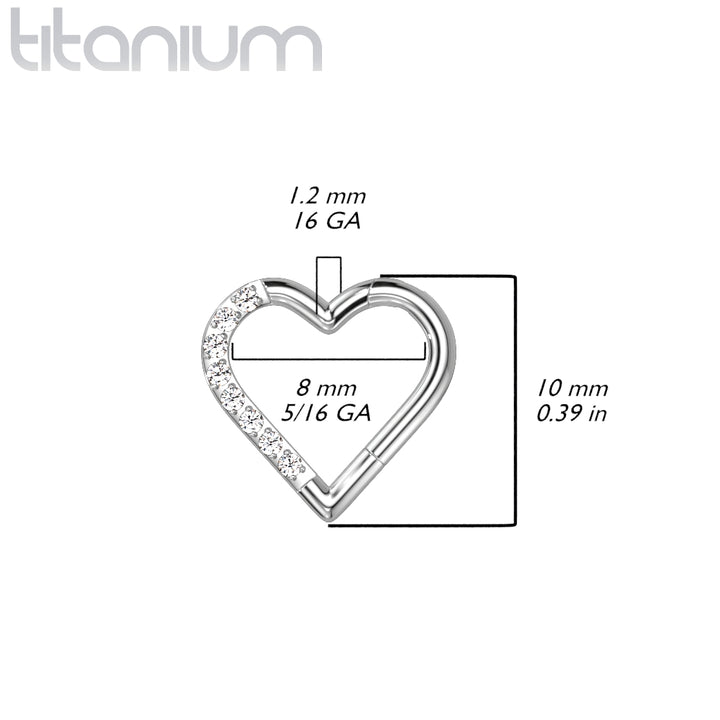 Implant Grade Titanium White CZ Heart Hinged Daith Clicker Hoop - Pierced Universe