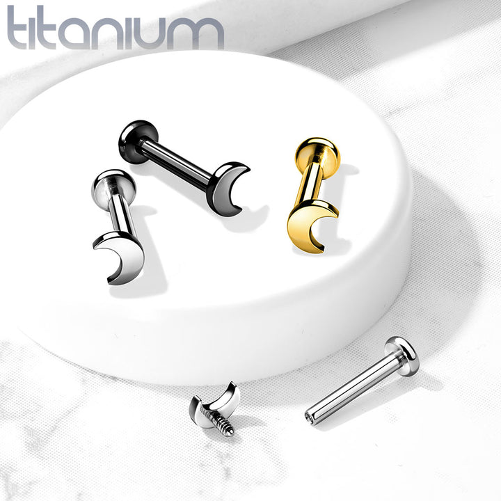 Internally Threaded Crescent Moon Gold PVD Implant Grade Titanium Labret - Pierced Universe