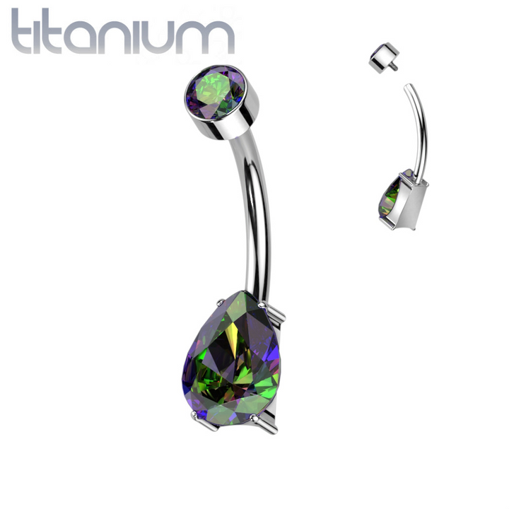 Implant Grade Titanium Dainty Vitrail Medium Pear Shape Tear Drop Belly Ring - Pierced Universe