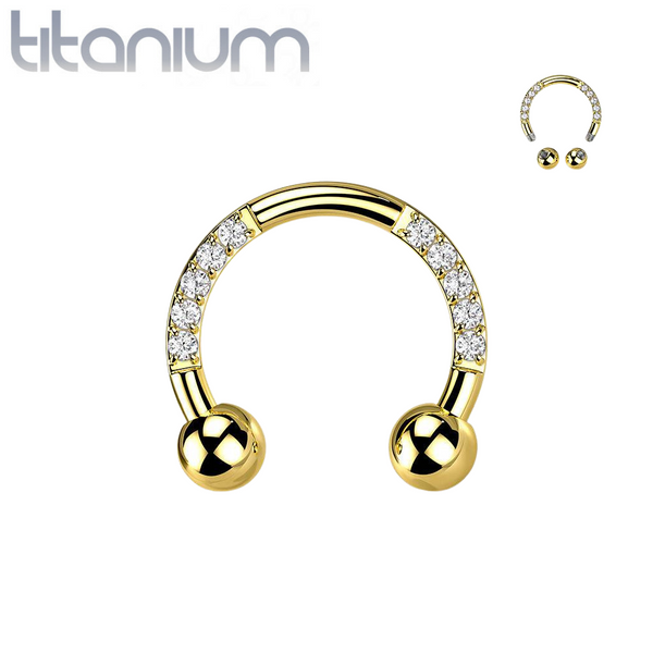 Implant Grade Titanium Gold PVD White CZ Gem Pave Horseshoe - Pierced Universe