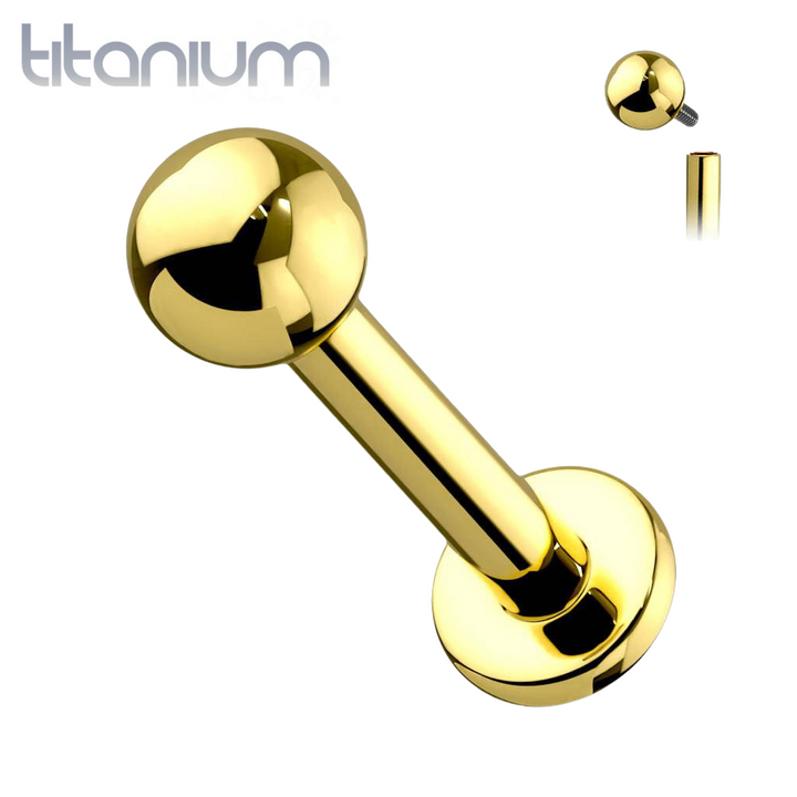 Implant Grade Titanium Internally Threaded Gold PVD Labret - Pierced Universe