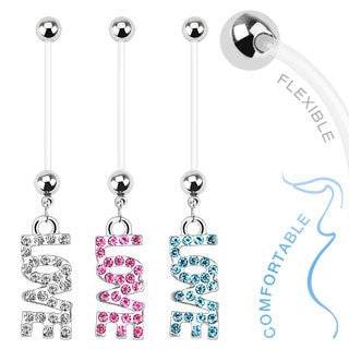 Bioflex Pregnancy Long Dangling "LOVE" Belly Button Navel Ring - Pierced Universe