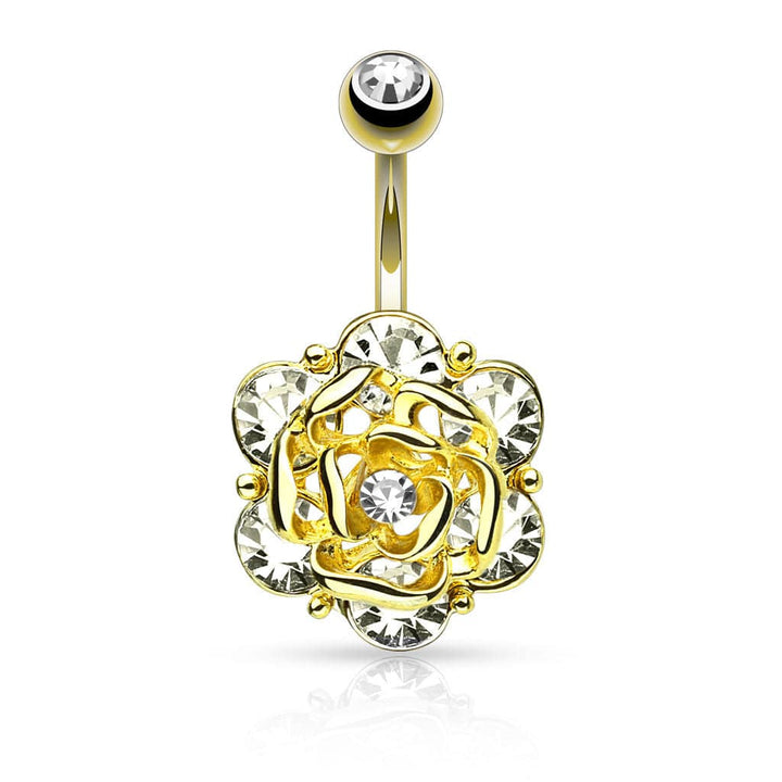 Elegant Surgical Steel Flower CZ Belly Ring - Pierced Universe