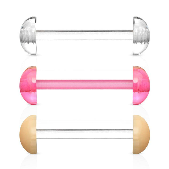 Flexible Acrylic Straight Barbell Tongue Ring with Dome Half-Ball Ends - Pierced Universe