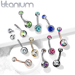 Implant Grade Titanium Gold PVD Double Ball White CZ Gem Belly Ring ...