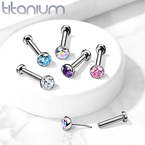 Implant Grade Titanium Threadless Push In Nose Ring Flat Back Bezel ...