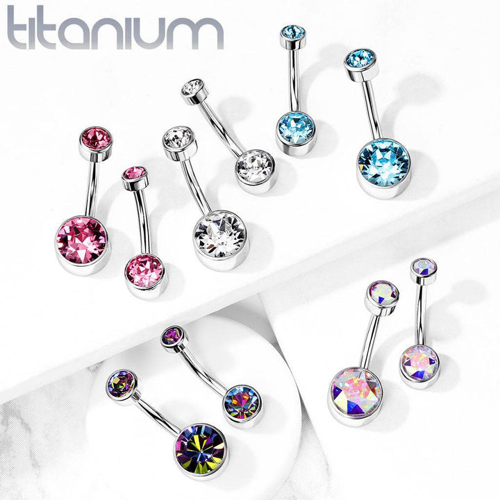 Internally Threaded Grade Titanium Bezel Vitrail Gem Belly Ring - Pierced Universe