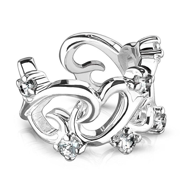 Linked Heart CZ Fake Non Piercing Brass Ear Cuff - Pierced Universe