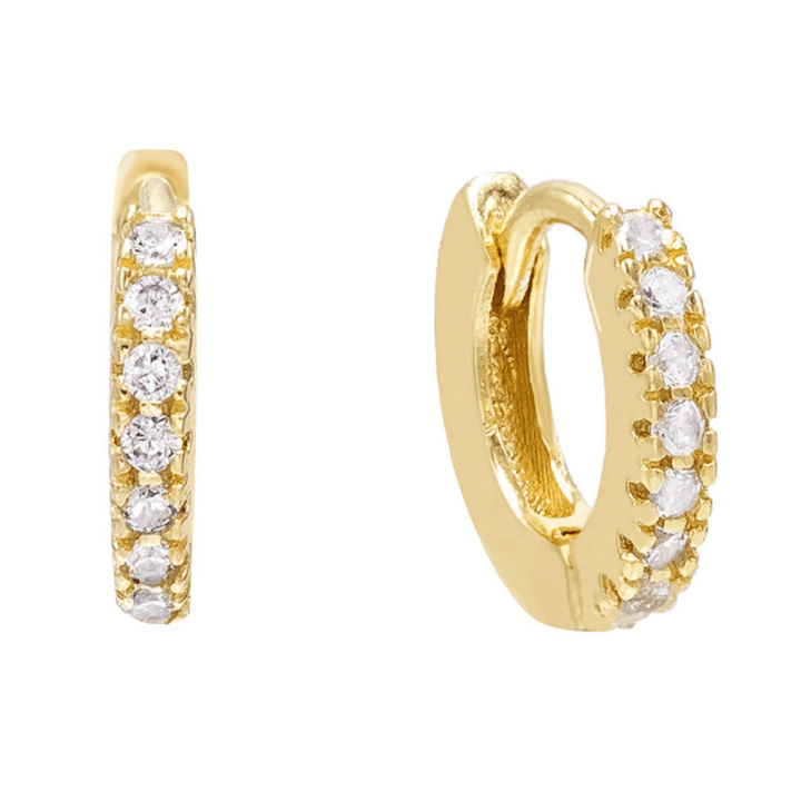 Pair of 925 Sterling Silver Gold PVD White CZ Gem Minimal Hinged Huggy ...