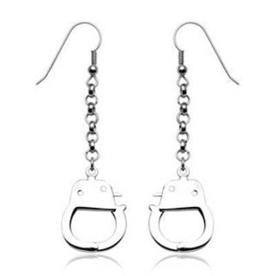 Pair of Surgical Steel Dangle Handcuff Hook Earrings - Pierced Universe