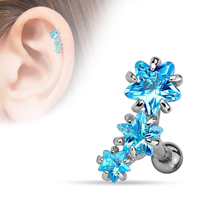 Surgical Steel 3 Consecutive Star Ear Cartilage Helix Barbell - Pierced Universe