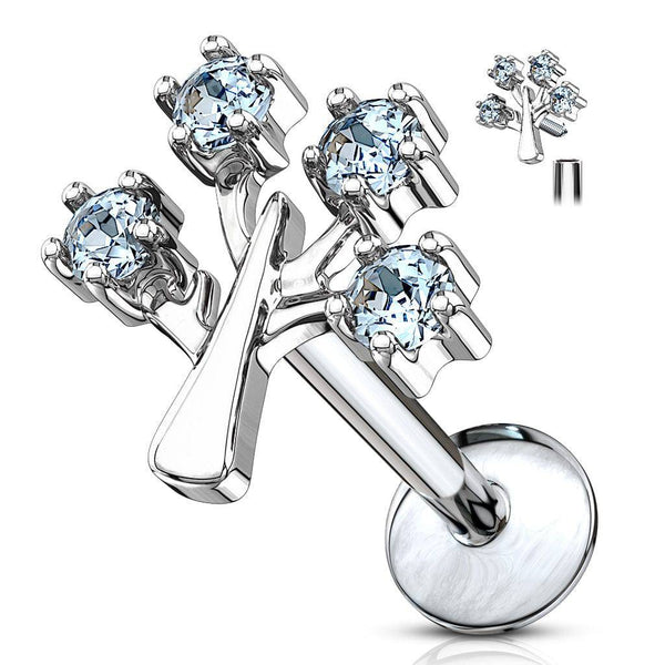 Surgical Steel Aqua CZ Tree Of Life Internally Threaded Labret - Pierced Universe