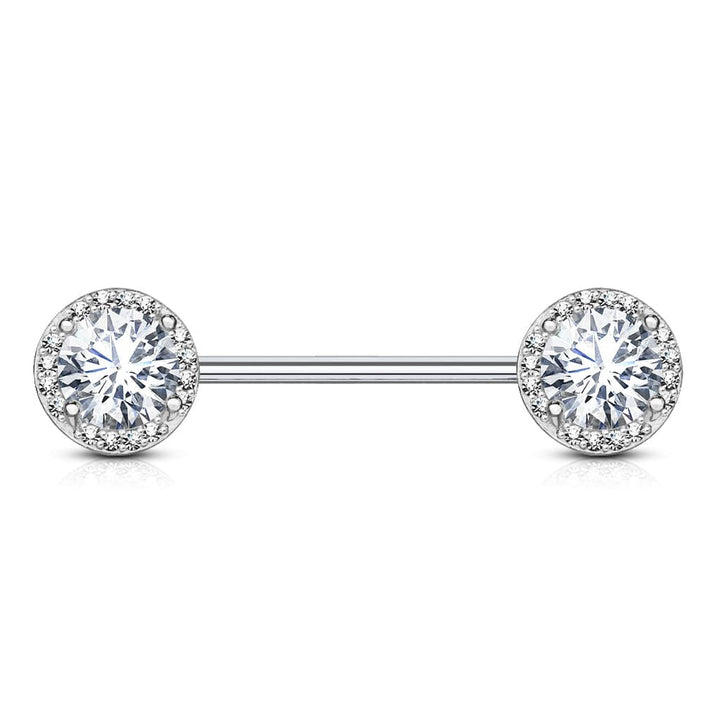 Surgical Steel CZ Centre Pave Nipple Ring Barbell - Pierced Universe